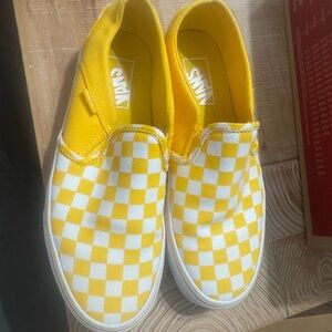 Vans Yellow and White Checkerboard Slip-On Sneakers
